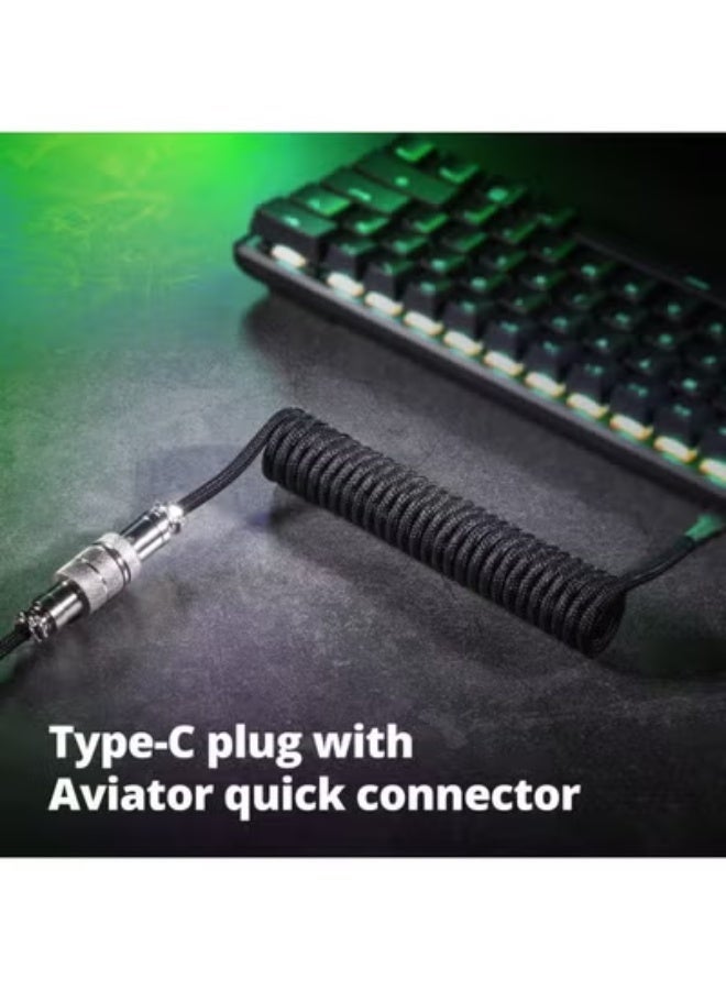 Chabeia 1.5m Pro Coiled USB C to USB-A Gaming Keyboard Cable, Dual Layer Mechanical Cable with Removable Metal Aviator, Black - Image 5