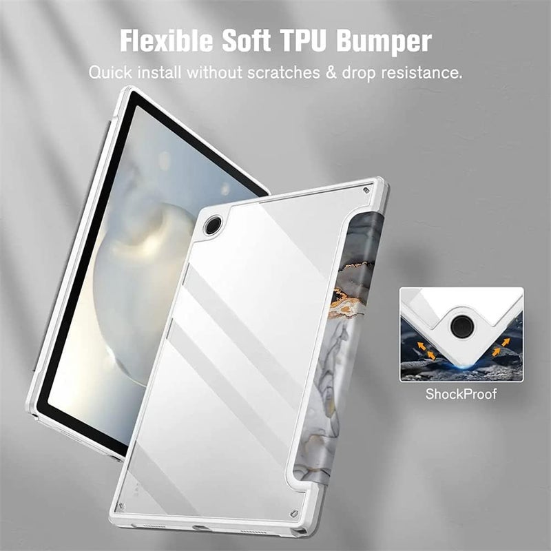 SYOSI Comptible For Samsung Galaxy Tab A8 Case, Hybrid Slim Case For 10.5 Inch 2022 Model Sm-X200, X205, X207 , Shockproof Cover With Clear Transparent Back Shell, Auto Wake Sleep Cloudy Marble - Image 4
