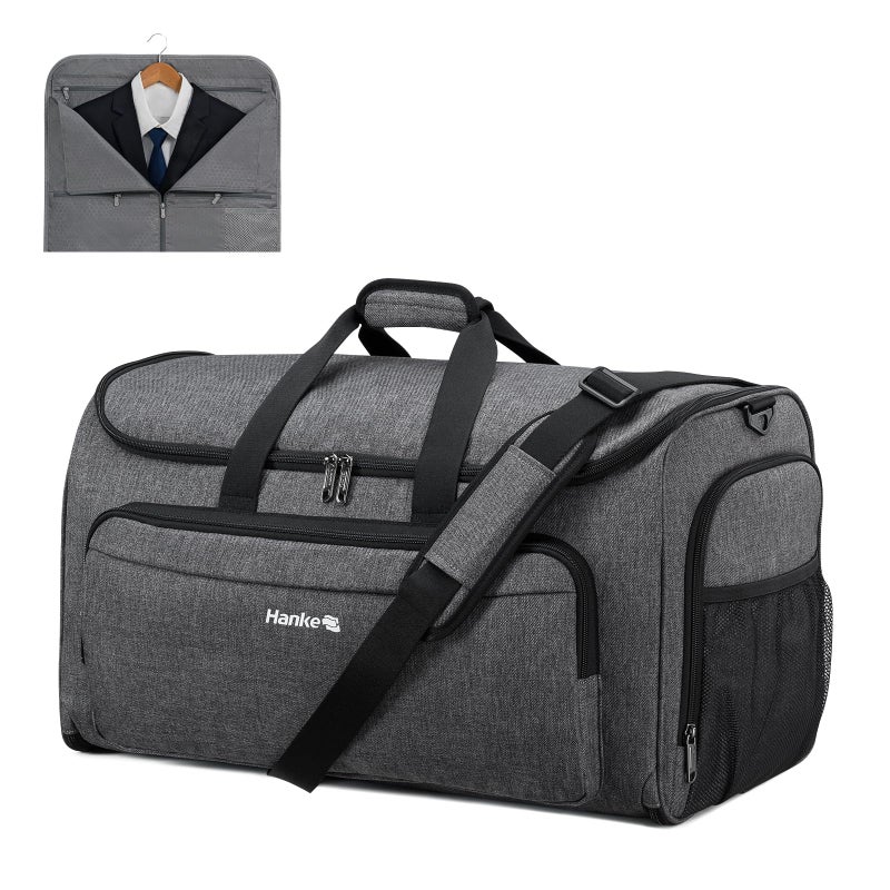 Hanke Carry on Garment Bags for Travel,Convertible Duffle Bag Luggage Bag Weekend Bag with Shoe Compartment,2 in 1 Hanging Suitcase Suit Bag for Men Women,Dark Grey - Image 2