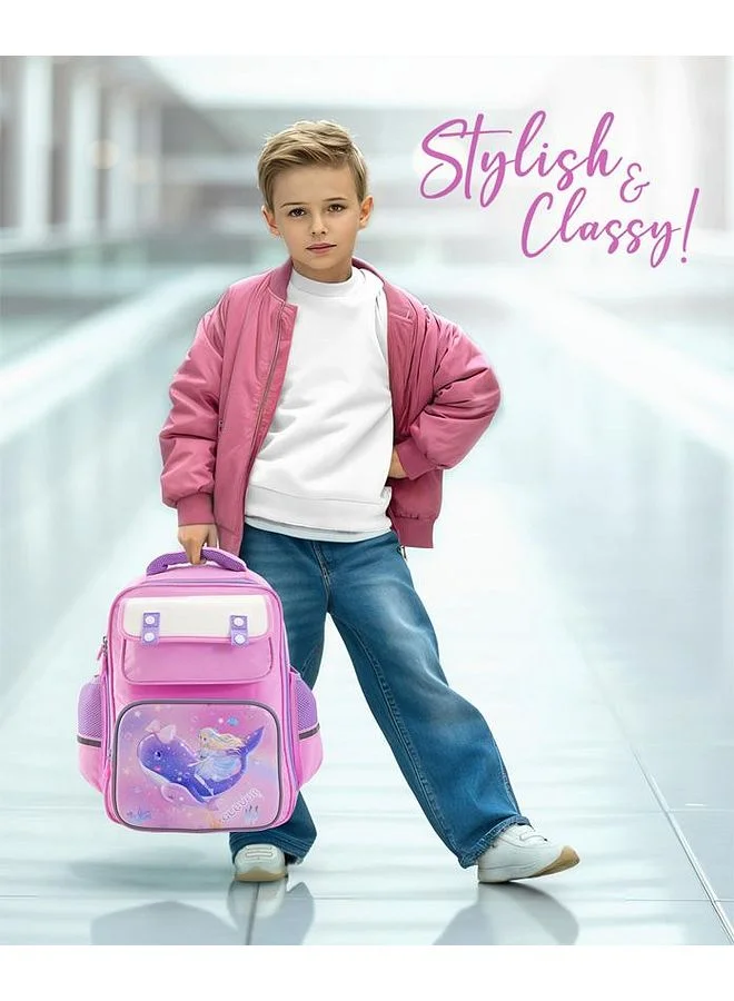 Bonfino Bonfino Whale School Bag, Comfortable Padded Straps, Adjustable Fit, Lightweight and Spacious, 8 Years+, Pink - 17 Inches