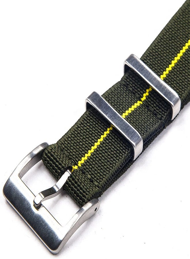 StrapHabit Elastic Watch Strap Watch Band for Men & Women 20mm 22mm Nylon One Piece French Paratrooper Military Parachute Premium Striped, Green/Yellow, 20mm, NATO - Image 2