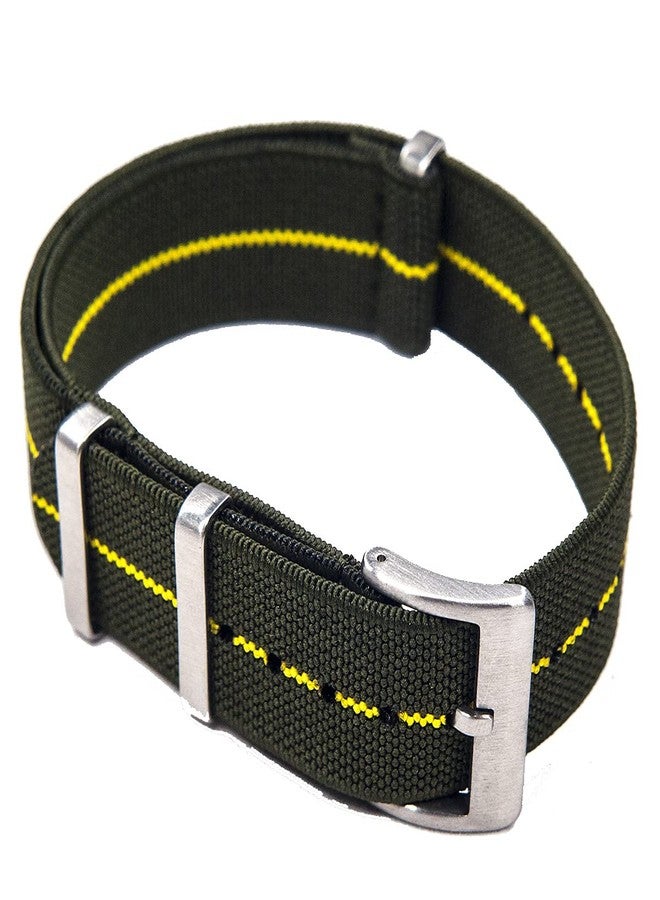 StrapHabit Elastic Watch Strap Watch Band for Men & Women 20mm 22mm Nylon One Piece French Paratrooper Military Parachute Premium Striped, Green/Yellow, 20mm, NATO - Image 1