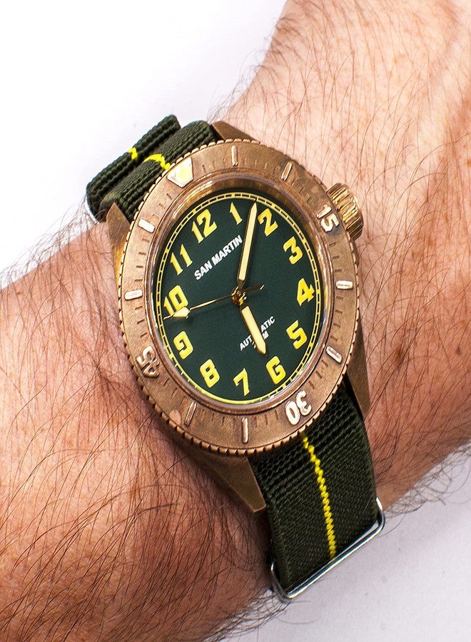 StrapHabit Elastic Watch Strap Watch Band for Men & Women 20mm 22mm Nylon One Piece French Paratrooper Military Parachute Premium Striped, Green/Yellow, 20mm, NATO - Image 3