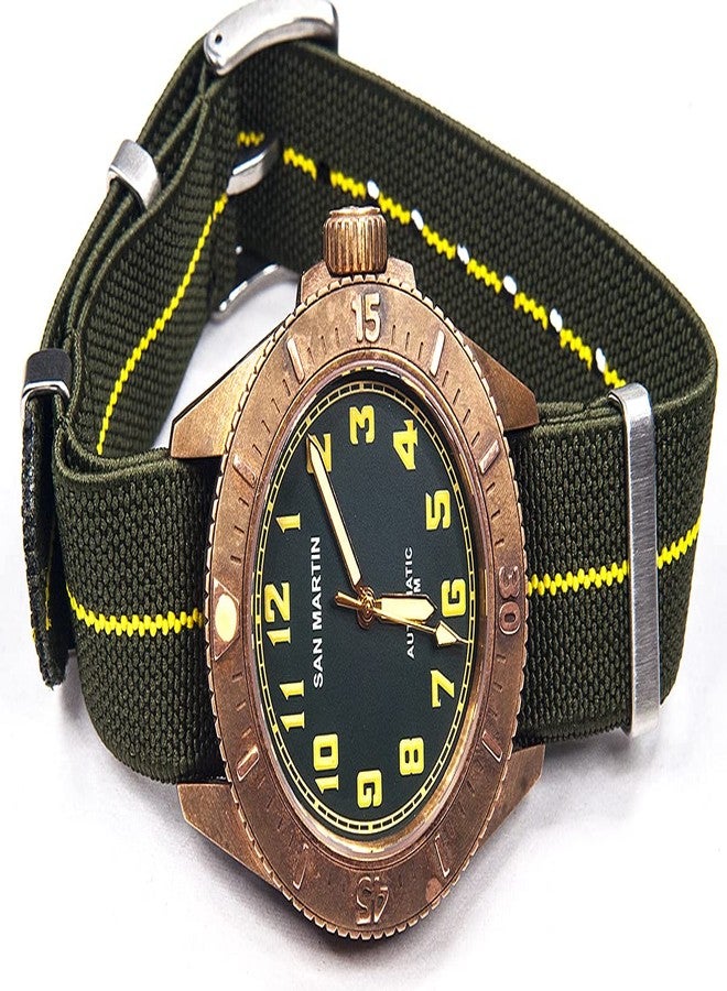 StrapHabit Elastic Watch Strap Watch Band for Men & Women 20mm 22mm Nylon One Piece French Paratrooper Military Parachute Premium Striped, Green/Yellow, 20mm, NATO - Image 5