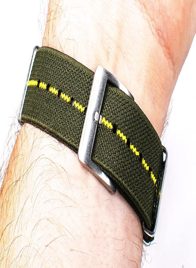 StrapHabit Elastic Watch Strap Watch Band for Men & Women 20mm 22mm Nylon One Piece French Paratrooper Military Parachute Premium Striped, Green/Yellow, 20mm, NATO - Image 4