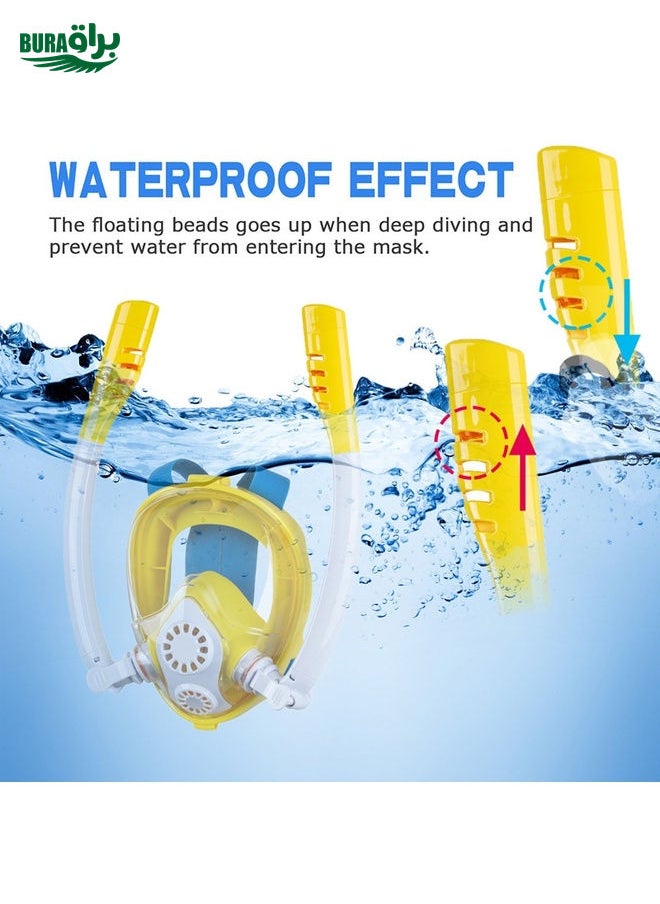 BURAQ - Kids Double Tube Full Dry Silicone Diving  Snorkeling Mask Swimming Glasses, Size: XS(White Blue) - Image 1