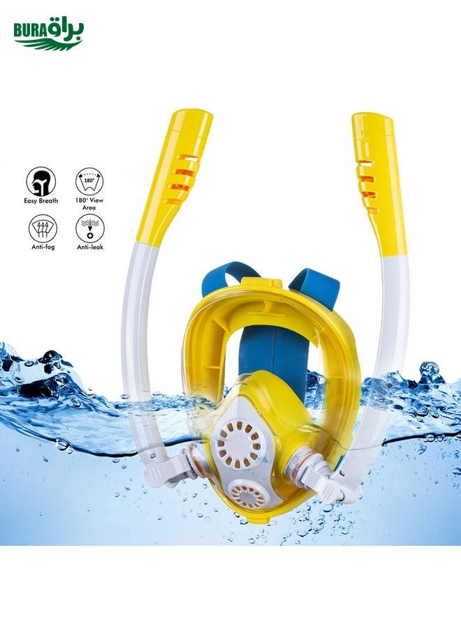 BURAQ - Kids Double Tube Full Dry Silicone Diving  Snorkeling Mask Swimming Glasses, Size: XS(White Blue) - Image 1