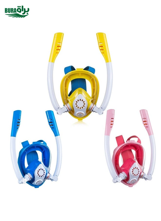 BURAQ - Kids Double Tube Full Dry Silicone Diving  Snorkeling Mask Swimming Glasses, Size: XS(White Blue) - Image 1