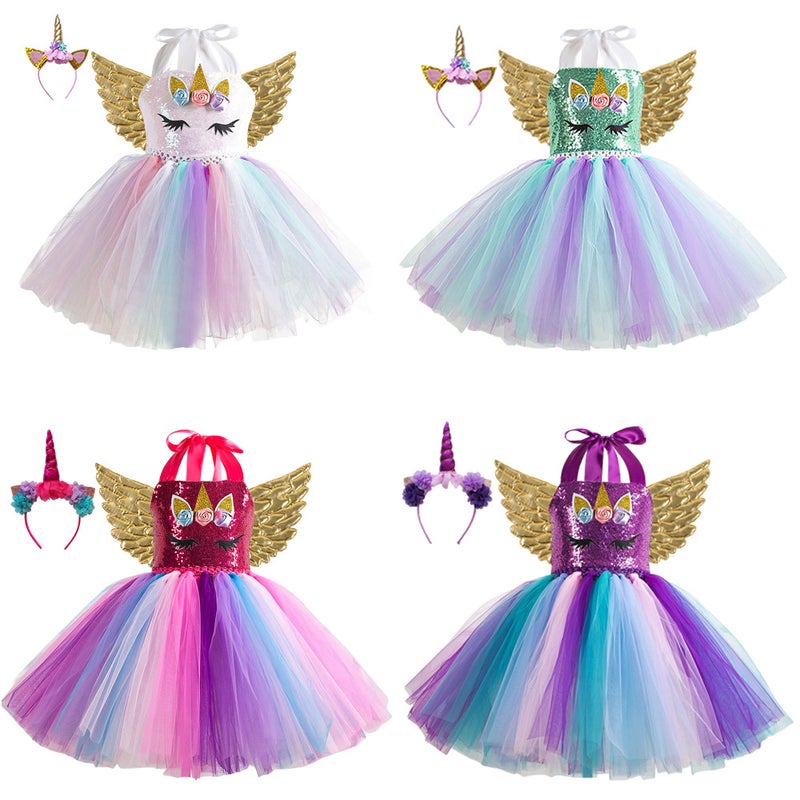 Children'S Clothing Sequin Mesh Handmade Girl'S Dress Children'S Performance Dress Princess Dress One-Corner Headwear - Image 2