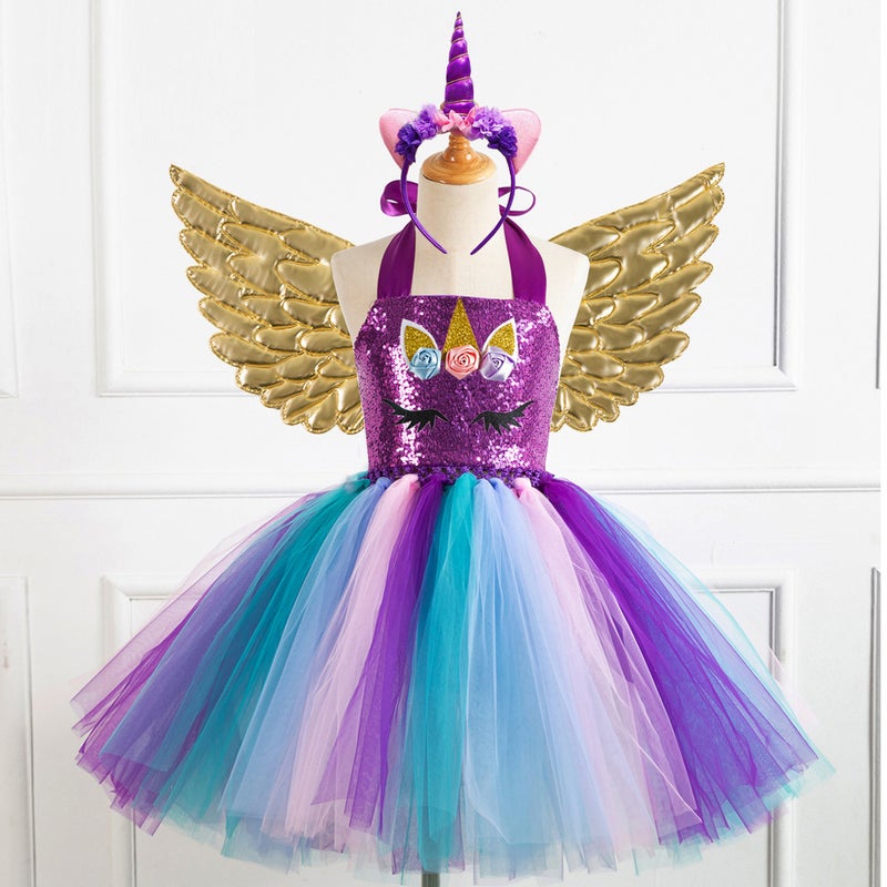 Children'S Clothing Sequin Mesh Handmade Girl'S Dress Children'S Performance Dress Princess Dress One-Corner Headwear - Image 1
