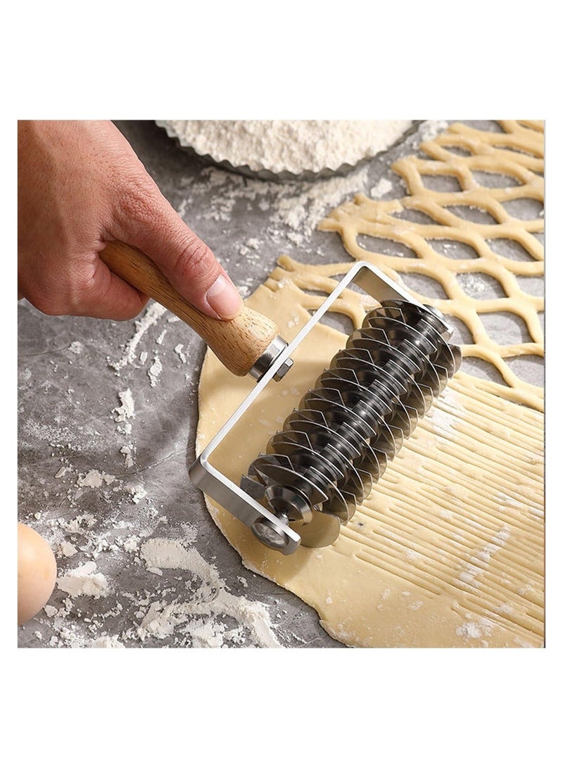 XiuWoo Stainless Steel Lattice Dough Roller Cutter, Pizza Cutter with Wood Handle, Cookie Pie Bread Pastry Crust Time-Saver Tool - Image 5