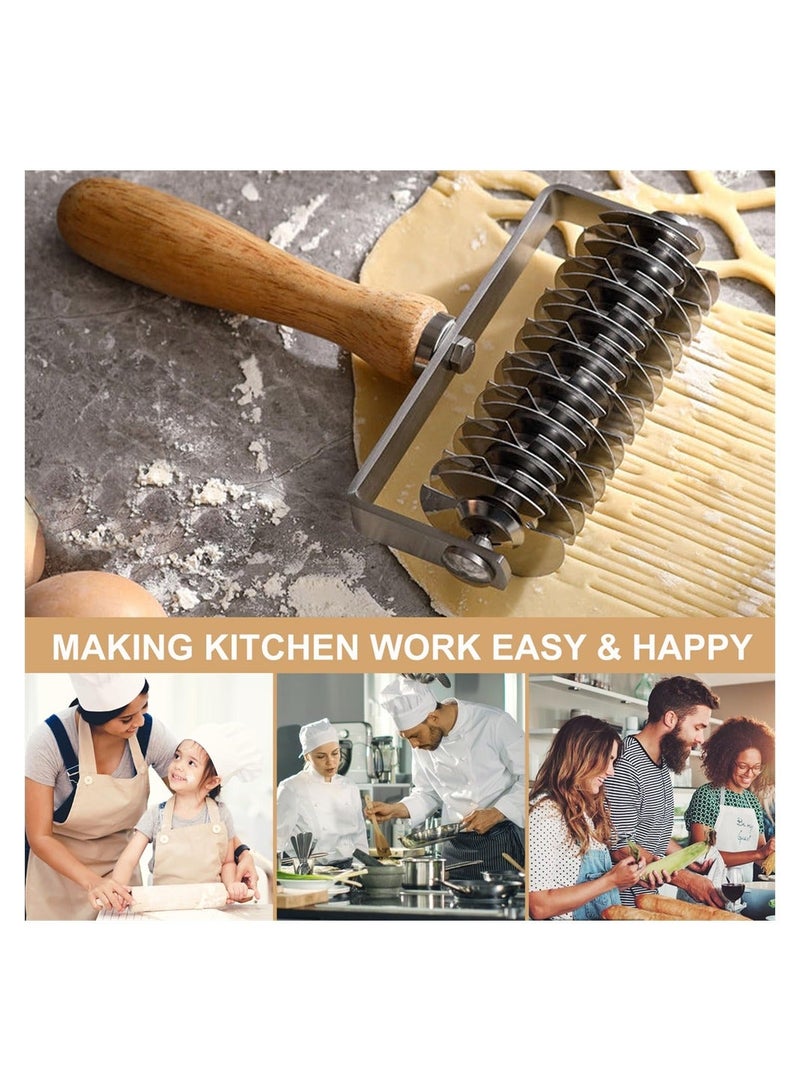 XiuWoo Stainless Steel Lattice Dough Roller Cutter, Pizza Cutter with Wood Handle, Cookie Pie Bread Pastry Crust Time-Saver Tool - Image 2