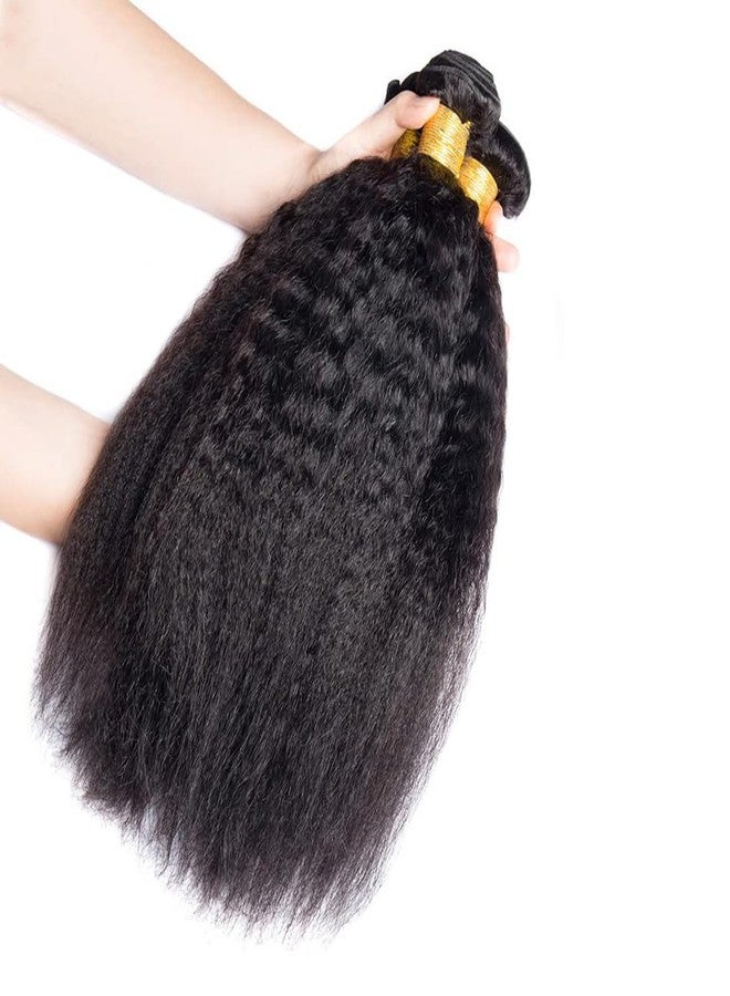 DMS Kinky Straight Bundles Yaki Straight Bundles Human Hair For Black Women 100% Unprocessed Brazilian Remy Hair Natural Black Color (26 inch，black) - Image 4