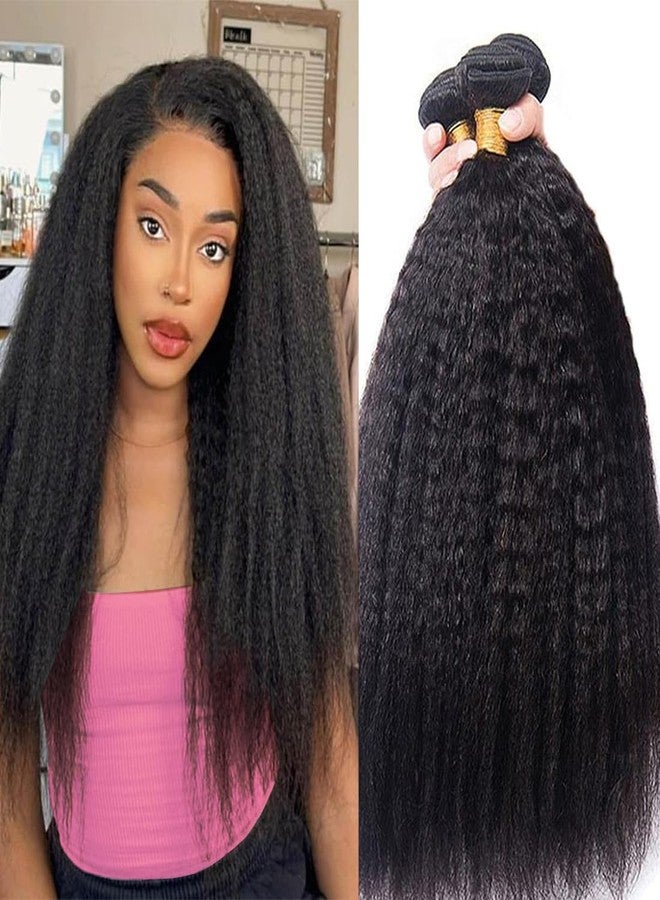 DMS Kinky Straight Bundles Yaki Straight Bundles Human Hair For Black Women 100% Unprocessed Brazilian Remy Hair Natural Black Color (26 inch，black) - Image 1