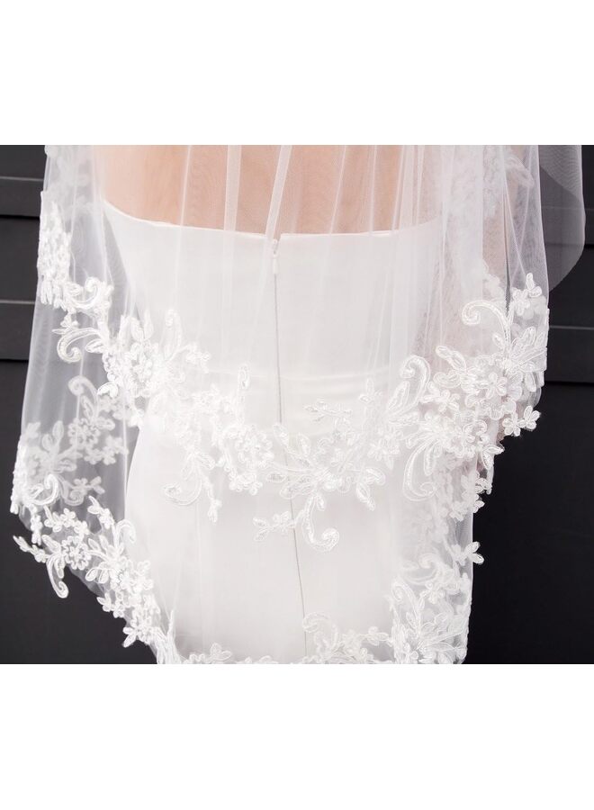 طرحة زفاف نسائية قصيرة من طبقتين مع مشط لحفلات توديع العزوبية، طرحة بطول الكتف (أ) - Image 5