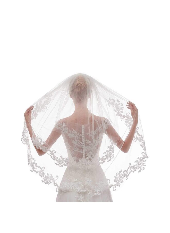 طرحة زفاف نسائية قصيرة من طبقتين مع مشط لحفلات توديع العزوبية، طرحة بطول الكتف (أ) - Image 2