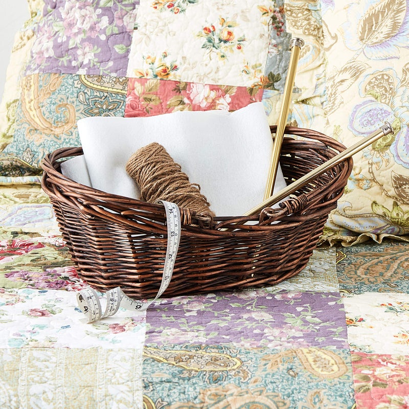 Wald Imports - Small Wicker Basket with Handle - Dark Brown Hand Woven Harvest Basket - Wicker Flower Basket for Storage, Picnics, Easter, Organizing, and More (14 x 5.5 inches) - Image 2