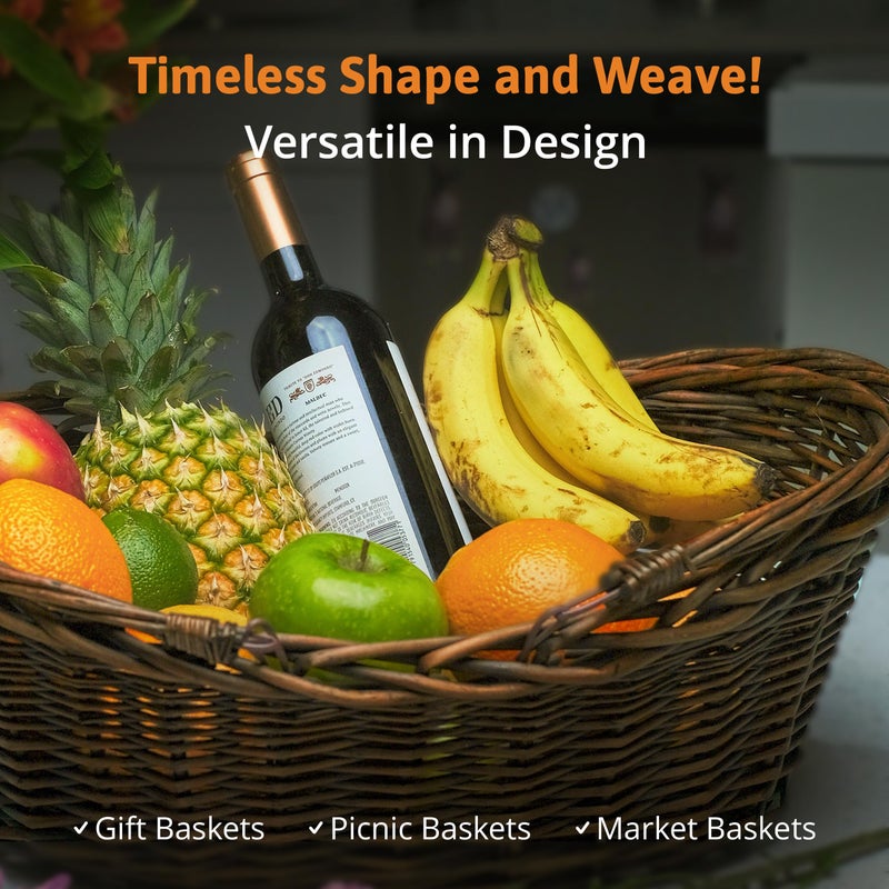 Wald Imports - Small Wicker Basket with Handle - Dark Brown Hand Woven Harvest Basket - Wicker Flower Basket for Storage, Picnics, Easter, Organizing, and More (14 x 5.5 inches) - Image 3