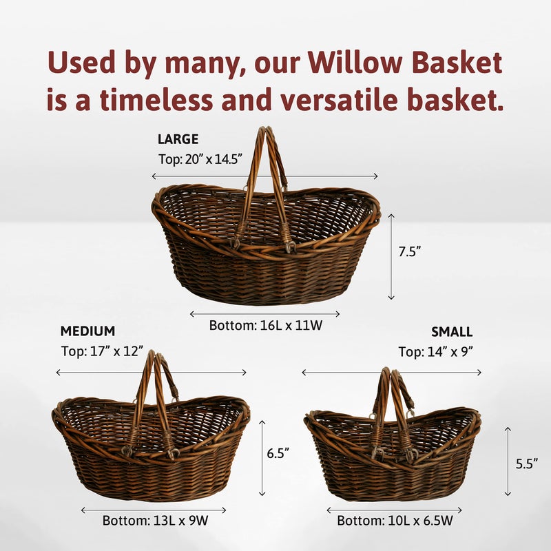 Wald Imports - Small Wicker Basket with Handle - Dark Brown Hand Woven Harvest Basket - Wicker Flower Basket for Storage, Picnics, Easter, Organizing, and More (14 x 5.5 inches) - Image 4