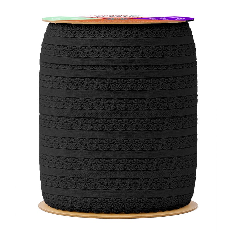 Mandala Crafts Black Stretch Lace Soft Elastic Trim Roll 55 Yards 1 Inch Wide Stretchy Frilly Picot Ribbon for Sewing Lingerie Headbands Underwear and Crafts