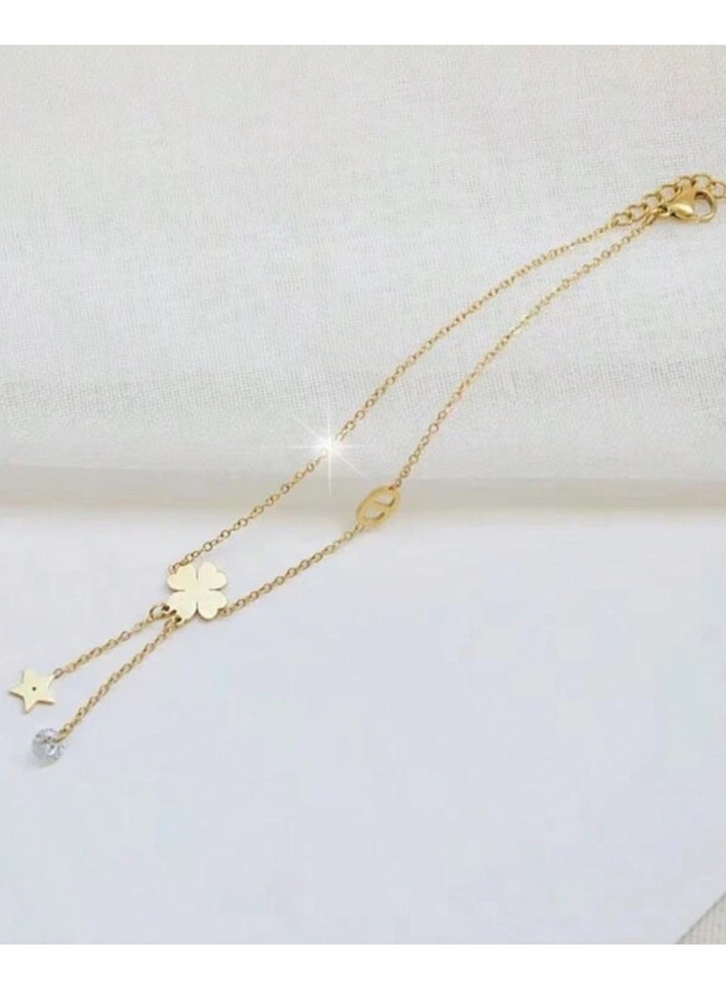 إيكوال خلخال نسائي انيق مصنوع من الاستانلس ستيل مطلي باللون الذهبي - Image 2