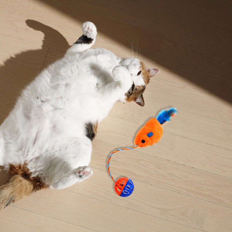 Orange Plush Cat Toy with Bell Bite Resistant Interactive Teaser Ball for Kitten Training Play - Image 4