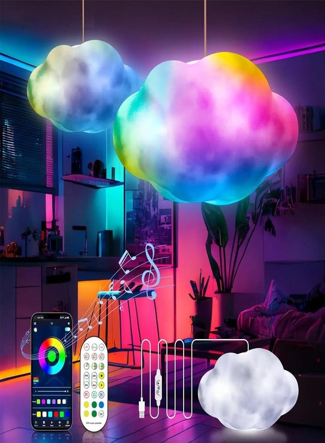 TECPHILE 3D DIY Cloud Light RGBIC Ceiling Kit - App & Remote Music Sync, 16M Colors Thunderstorm Effect, USB Powered Cotton Cloud LED Strip Lamp for Bedroom Gaming Room Insta Decor - Image 1