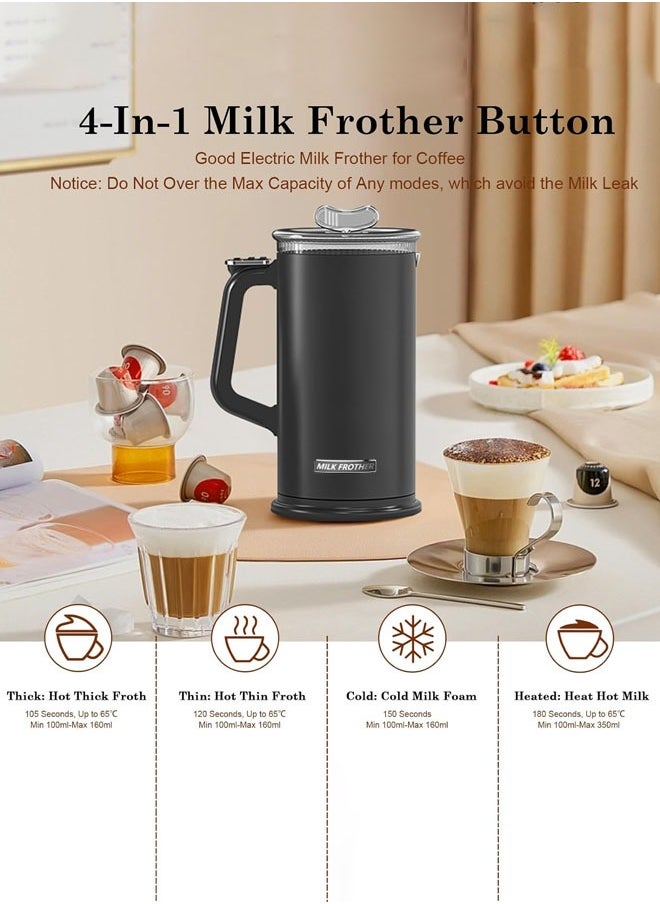 Joshberg Milk Frother, 4 in 1 Electric Milk Steamer,Automatic Hot and Cold Foam Maker and Milk Warmer for Latte, Cappuccinos, Macchiato, Non-Stick Interior, Lower Noise, Double Wall Material, Easy to Clean, Auto-Shut Off,Black  - Image 4