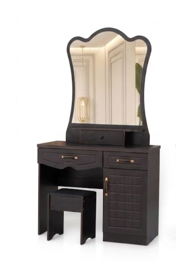 Elegant Wooden Dressing Table Vanity Set with Arched Mirror and Matching Stool