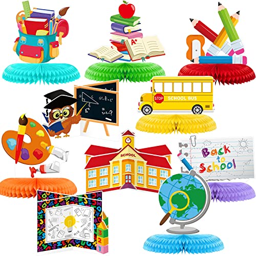 Epakh 10 Pieces Back to Table Centerpieces Bus Table Decorations Chalkboard Honeycomb Centerpieces Back to Party Decorations for Decor - Image 1