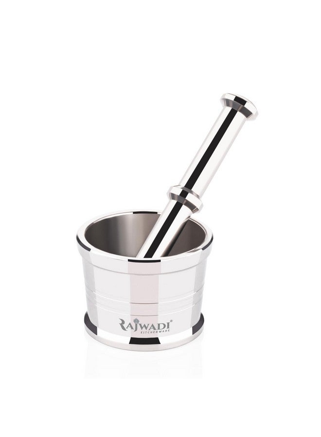 RAJWADI طقم هاون ومدقة من الفولاذ المقاوم للصدأ الثقيل راجوادى | خلاط توابل | خلطة | أوكلي موسال | خال | إمام داتا للمطبخ (0-65x50 مم : 480 جرام) - Image 1