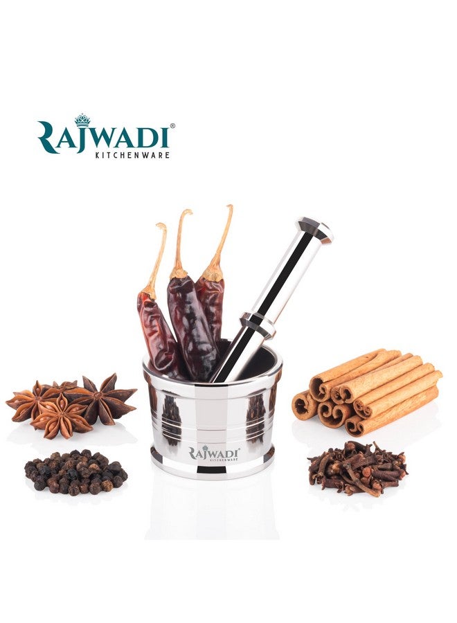 RAJWADI طقم هاون ومدقة من الفولاذ المقاوم للصدأ الثقيل راجوادى | خلاط توابل | خلطة | أوكلي موسال | خال | إمام داتا للمطبخ (0-65x50 مم : 480 جرام) - Image 3