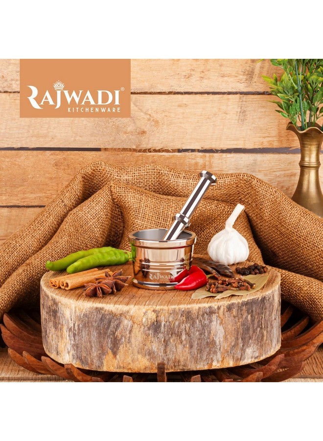 RAJWADI طقم هاون ومدقة من الفولاذ المقاوم للصدأ الثقيل راجوادى | خلاط توابل | خلطة | أوكلي موسال | خال | إمام داتا للمطبخ (0-65x50 مم : 480 جرام) - Image 4