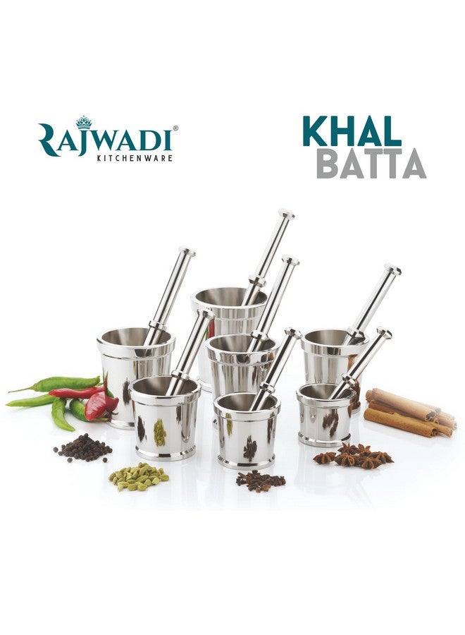 RAJWADI طقم هاون ومدقة من الفولاذ المقاوم للصدأ الثقيل راجوادى | خلاط توابل | خلطة | أوكلي موسال | خال | إمام داتا للمطبخ (0-65x50 مم : 480 جرام) - Image 5