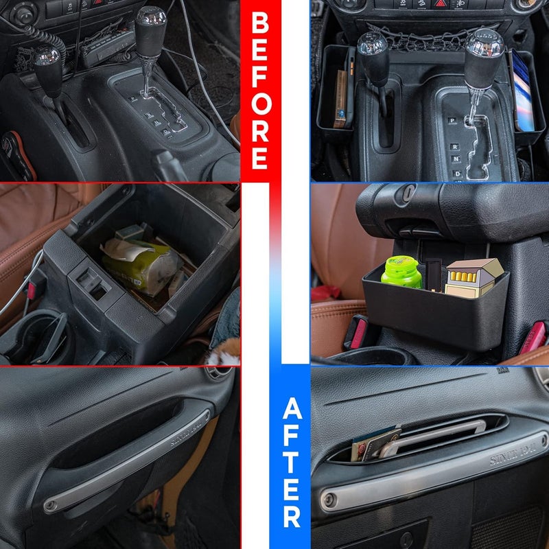Neepiar 3PCS Gear Shift Console Side Tray Organizer, Center Console Hanging Storage Box, Passenger Side Co-Pilot Organizer Compatible with 2011-2018 Jeep Wrangler JK JKU Interior Accessories - Image 5