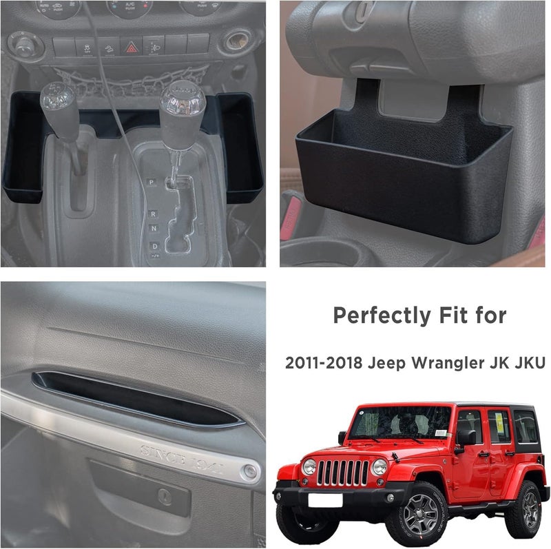 Neepiar 3PCS Gear Shift Console Side Tray Organizer, Center Console Hanging Storage Box, Passenger Side Co-Pilot Organizer Compatible with 2011-2018 Jeep Wrangler JK JKU Interior Accessories - Image 3
