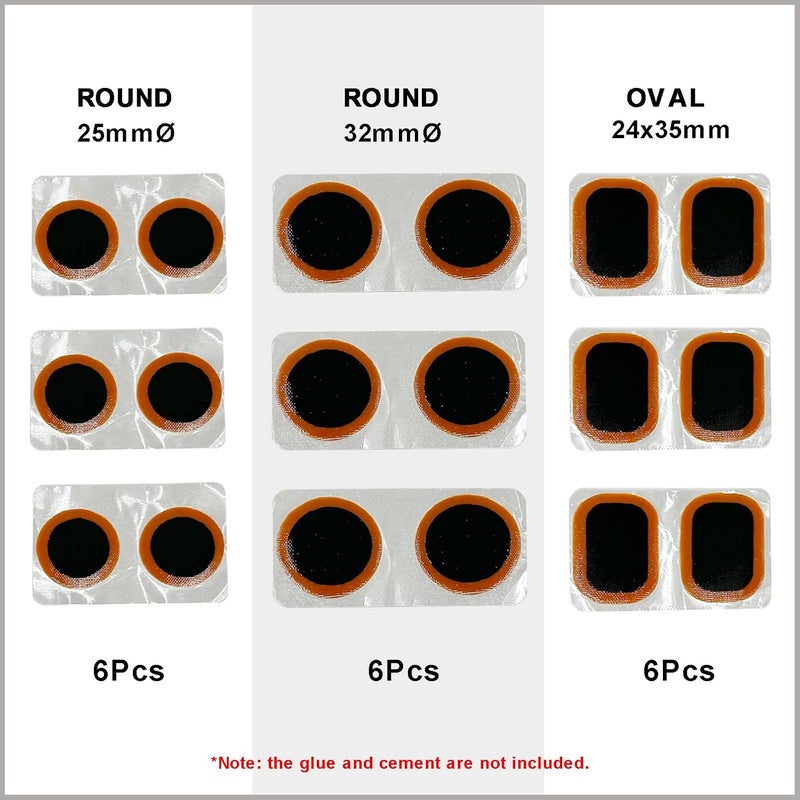 PAX 18 Pcs Inner Tube Patch Refills, 6Pcs 25mm dia, 6Pcs 32mm dia, 6Pcs 24x35mm. Puncture Flat Tire Repair Patch Kit for Bicycle, Motorcycle, Scooter, BMX, ATVs, River Floating, Inflatable Rubber (18) - Image 2