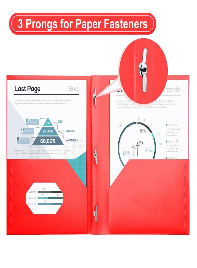 SUIN Plastic Project-Folders with 2 Pockets & 3 Prong, Bulk Pack Project File-Folder for US Letter Size Papers, Ideal for School & Office, Assorted Pastel Colors (Red) - Image 5