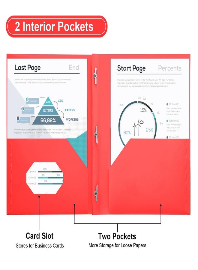 SUIN Plastic Project-Folders with 2 Pockets & 3 Prong, Bulk Pack Project File-Folder for US Letter Size Papers, Ideal for School & Office, Assorted Pastel Colors (Red) - Image 4