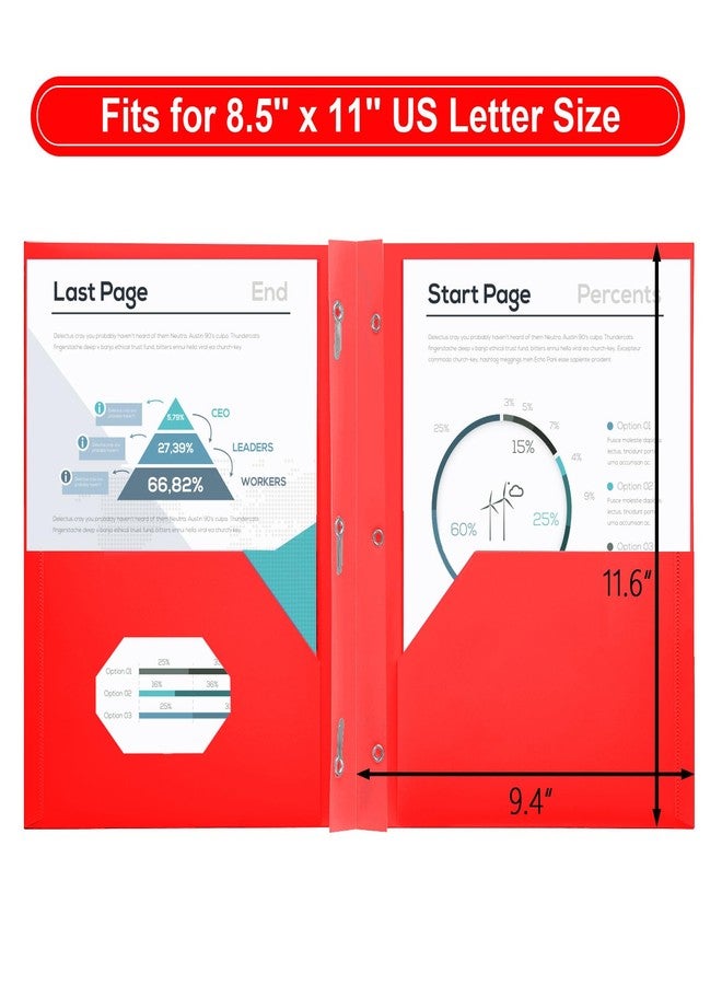 SUIN Plastic Project-Folders with 2 Pockets & 3 Prong, Bulk Pack Project File-Folder for US Letter Size Papers, Ideal for School & Office, Assorted Pastel Colors (Red) - Image 2
