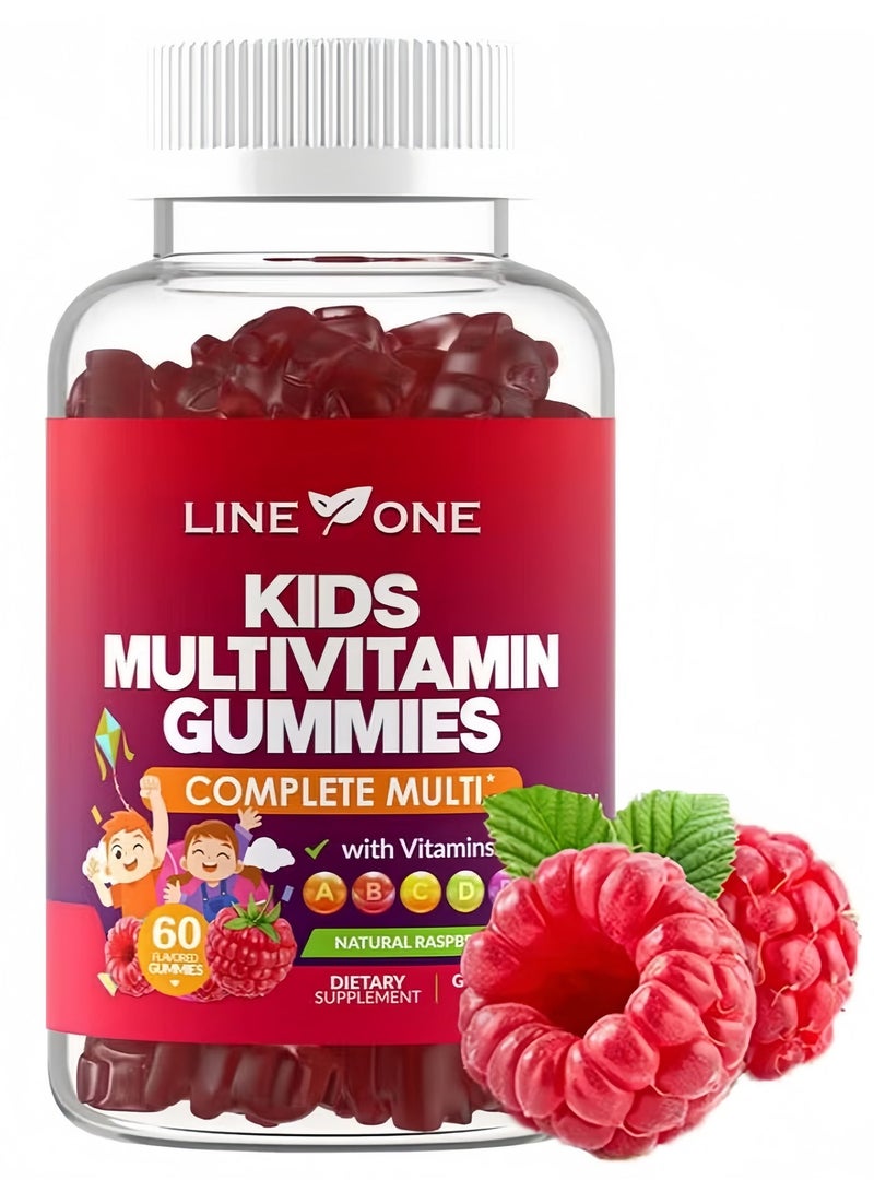 LINE ONE Kids Multivitamin Gummies with Vitamins A, C, D, E, K and B Complex – Complete Multivitamin with Immune Support for Children – Raspberry Flavor – Gluten-Free, Non-GMO, Vegan - 60 Gummies - Image 1