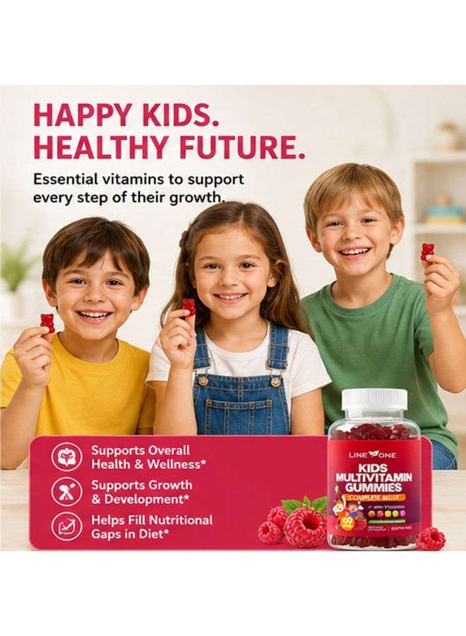 LINE ONE Kids Multivitamin Gummies with Vitamins A, C, D, E, K and B Complex – Complete Multivitamin with Immune Support for Children – Raspberry Flavor – Gluten-Free, Non-GMO, Vegan - 60 Gummies - Image 4
