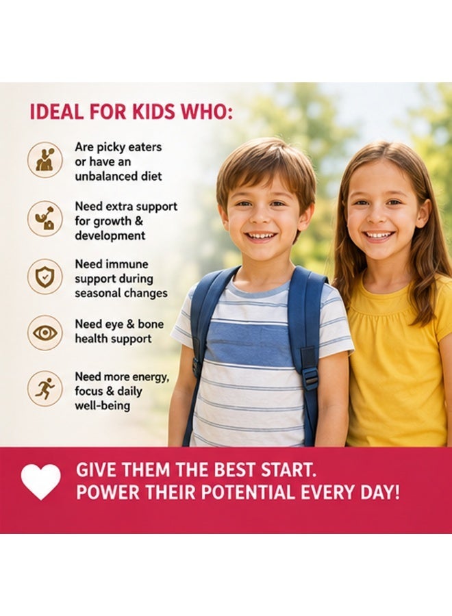 LINE ONE Kids Multivitamin Gummies with Vitamins A, C, D, E, K and B Complex – Complete Multivitamin with Immune Support for Children – Raspberry Flavor – Gluten-Free, Non-GMO, Vegan - 60 Gummies - Image 5
