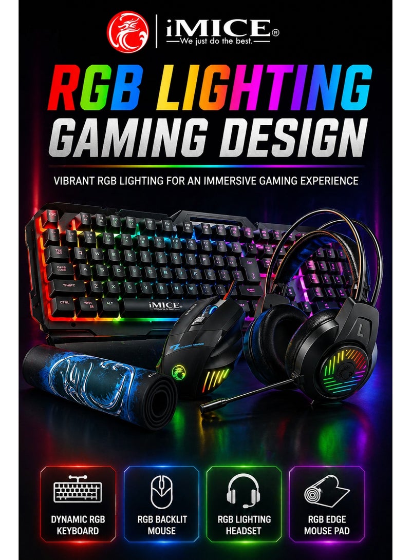 iMICE GK450 High Quality 4 in 1 Gaming Combo Pack RGB Keyboard Mouse Headset Mouse Pad Wired Set for PC Laptop - Image 3