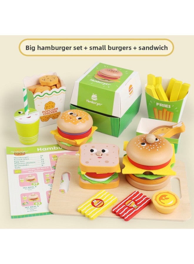 Cross-Border Children's Toy Set Wooden Simulation Play House Burger Sandwich Fries Set Kitchen Tableware Toys