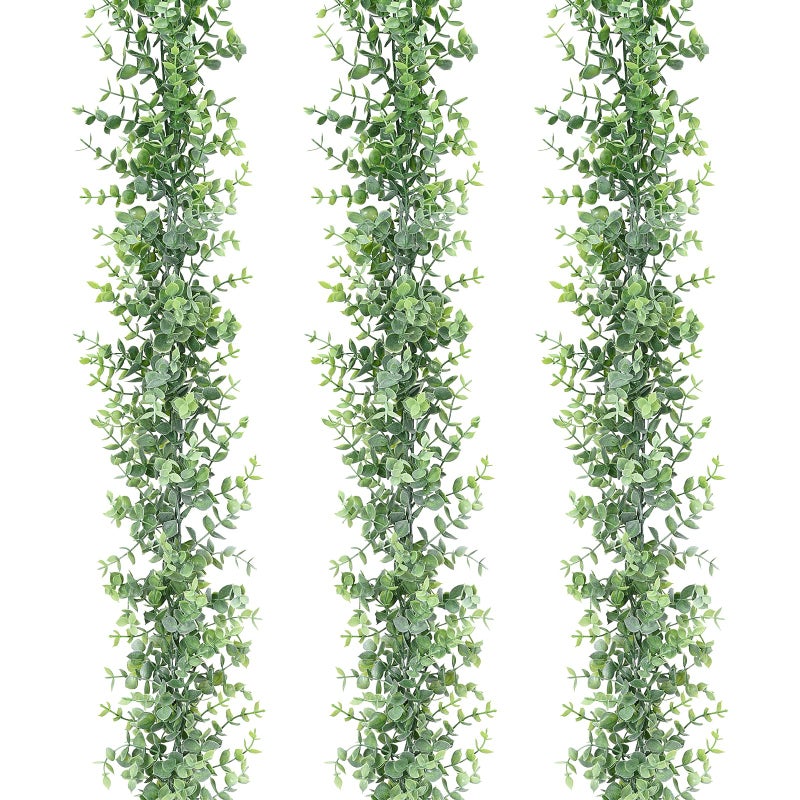 Dolicer 3 Pack Artificial Eucalyptus Garland  6Ft/Pcs Greenery Garland Faux Vines Garland Plant Artificial Hanging Eucalyptus Leaves Green Garland Decor for Bedroom Wedding Arch Wall Party Table - Image 1