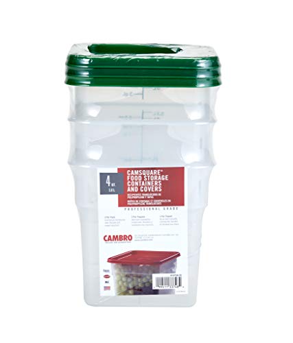 Cambro 4SFSPPSW3190 Set of 3 Square Food Storage Containers with Lids, 4 Quart - Image 1