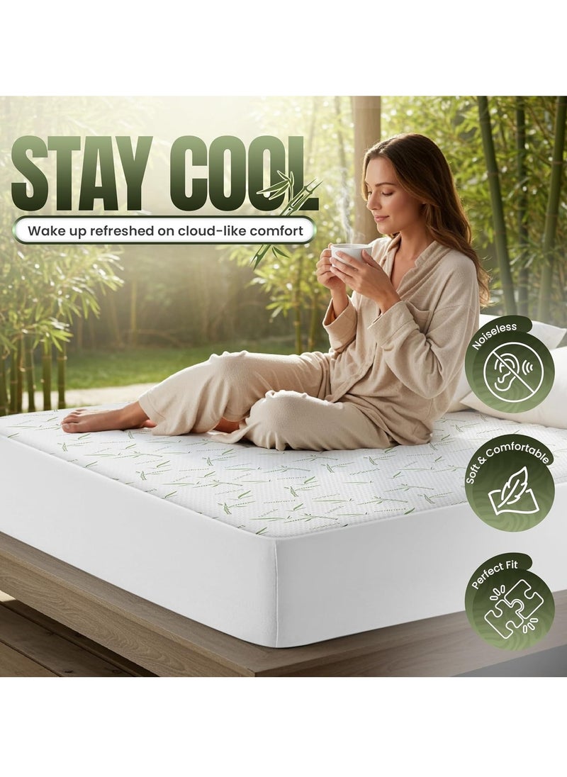 Zaprus Luxury Bamboo Waterproof Mattress Protector – Ultra-Tech Cooling, Hypoallergenic safe, Noiseless, Breathable & Fitted Sheet Style with Stretchable 35cm Deep Pockets - 230 GSM.  - Image 2