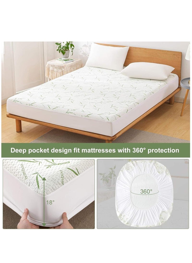 Zaprus Luxury Bamboo Waterproof Mattress Protector – Ultra-Tech Cooling, Hypoallergenic safe, Noiseless, Breathable & Fitted Sheet Style with Stretchable 35cm Deep Pockets - 230 GSM.  - Image 1