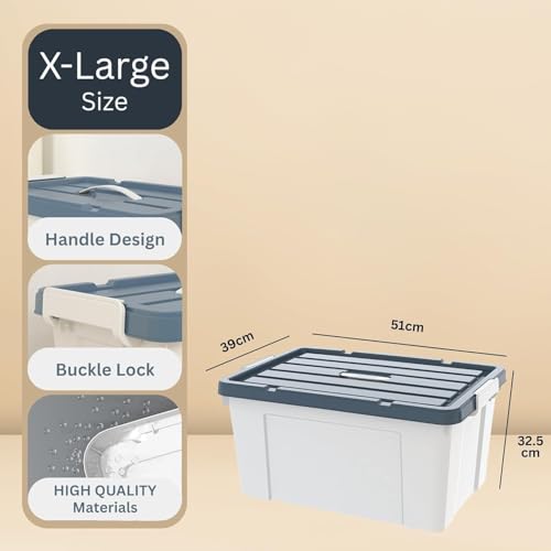 Ash  Roh Ash & Roh Multi-Size Plastic Storage Boxes with Secure Latching Lids, Stackable Storage Boxes for Home Organization, Bedroom, Kitchen, or Utility Room (pack of 3, Large - 51cm X 339cm X 27cm) - Image 2